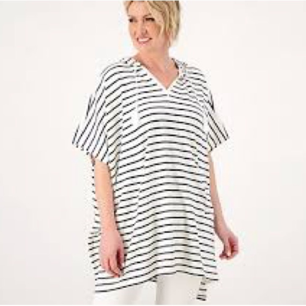 Striped V-Neck Hoodie with upf 30
